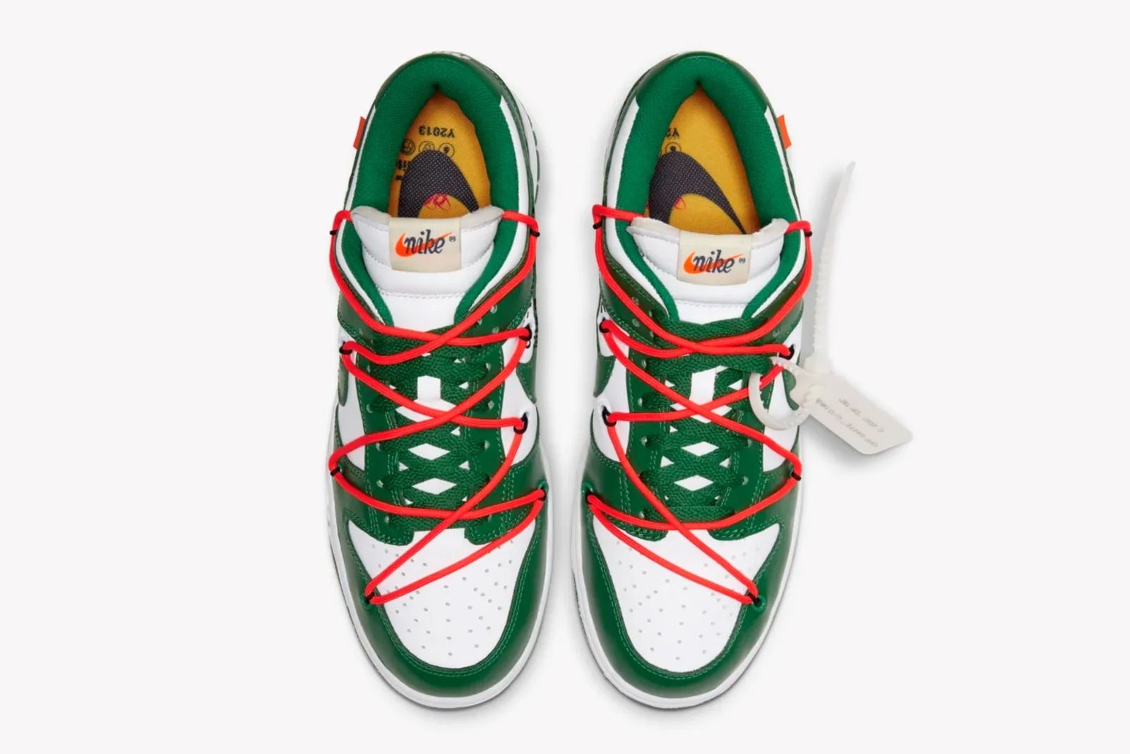 Nike Dunk Low off-White, зеленый с белым, кожа, мужские